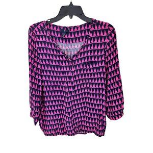 Gap Navy Blue & Pink Nautical Printed Blouse Top With 7/8 Sleeves Size M